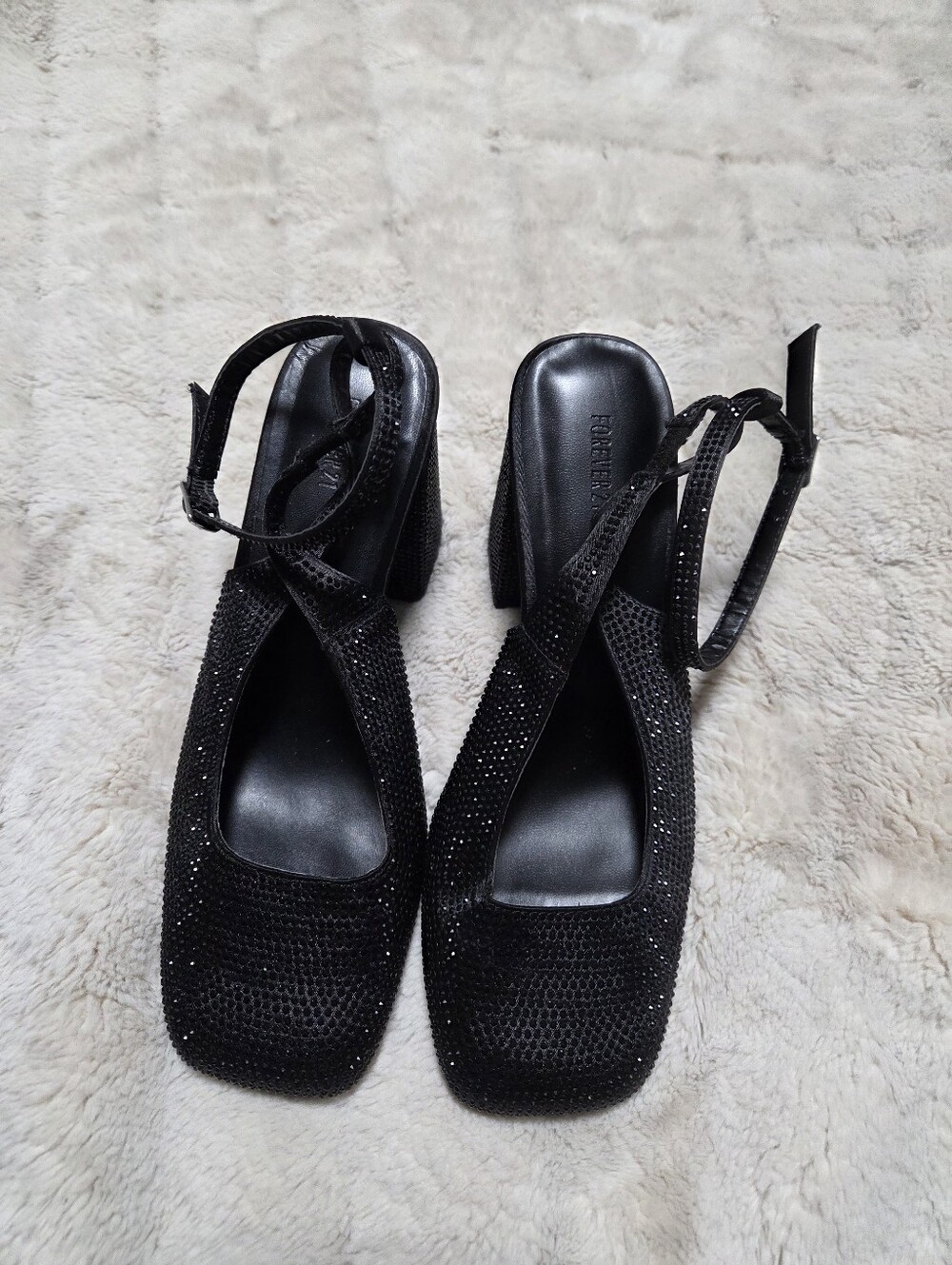 Forever 21 Black Rhinestone Slingback Block Heels